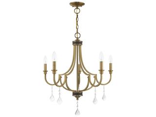 Livex Lighting Glendale 5-Light Antique Brass Crystal Candelabra Chandelier