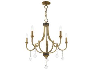 Livex Lighting Glendale 5-Light Antique Brass Crystal Candelabra Chandelier