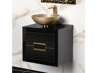 Incantesimo 24" Modern Bathroom Vanity  Black And Gold  Wall-Mounted  Glass Top: Flat