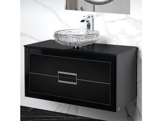 Incantesimo 40" Modern Bathroom Vanity  Black And Silver  Wall-Mounted  Glass Top: Flat