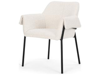 Mercana Brently Dining Chair w/ Cream Boucle Fabric & Matte Black Metal Legs