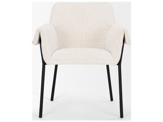 Mercana Brently Dining Chair w/ Cream Boucle Fabric & Matte Black Metal Legs