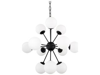 Mercana Barbara Matte Black Metal w/ Frosted Glass Globes 11-Light Chandelier
