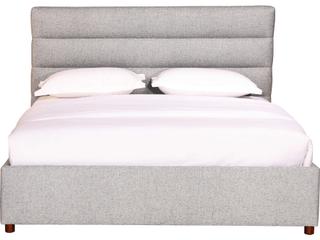Moe's Home Light Grey Pine Wood Upholstered Queen Platform Bed