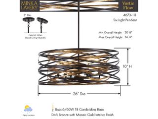 Minka Lavery Vortic Flow 6-Light Dark Bronze Mosaic Gold Candelabra Chandelier