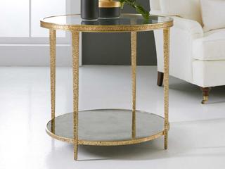 Round Glass Antique Brass End Table