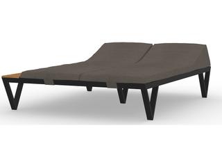 Bondi Aluminum Sunbed Double Outdoor Chaise Lounge with Tray Teak