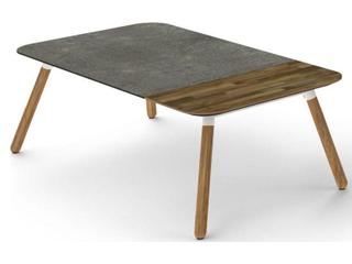 MamaGreen Daisy Aluminum Teak Rectangular HPL Top Patio Chat Table