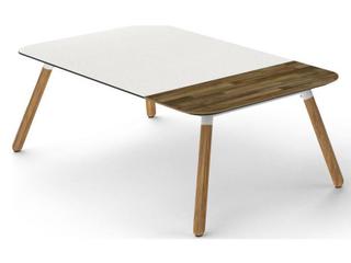 MamaGreen Daisy Aluminum Teak Rectangular HPL Top Patio Chat Table