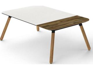 MamaGreen Daisy Aluminum Teak Rectangular HPL Top Patio Chat Table