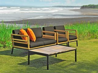 MamaGreen Zudu Aluminum Steel Teak Cushion Patio Loveseat