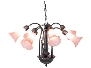 Pond Lily 7-Light Chandelier with Pink Art Glass Shades and Mahogany Bronze Finish