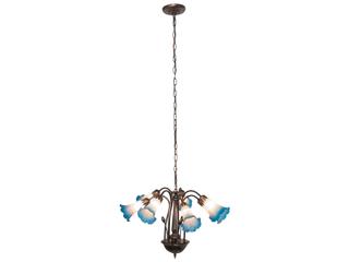 Meyda Pond Lily 7-Light Mahogany Bronze Blue Glass Bell Chandelier