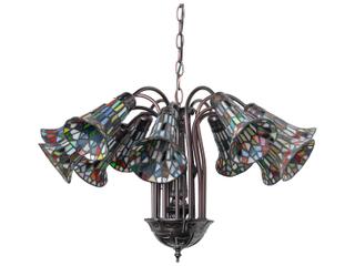 Meyda Stained Glass Pond Lily 12-Light Mahogany Bronze Tiffany Bell Chandelier