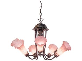 Tiffany 7-Light Pond Lily Chandelier with Pink Glass Shades