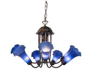 Meyda Pond Lily 7-Light Mahogany Bronze Blue Glass Bell Chandelier