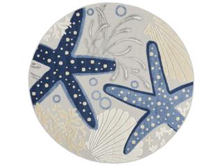 Aloha Round Area Rug with Coastal Starfish Pattern in Blue Grey
