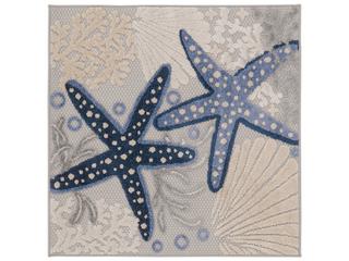 Aloha Graphic Area Rug in Blue Grey with Starfish and Seashells