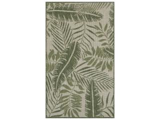 Garden Oasis Indoor Outdoor Area Rug with Tropical Leaf Pattern in Ivory Green