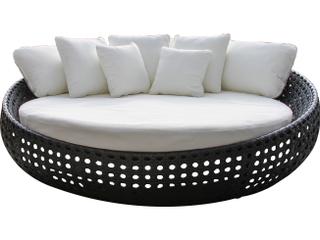 Outdoor Interiors Black Wicker Daybed w Sunbrella, 82.5" Dia.