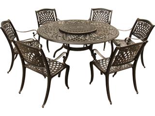 Oakland Living Rose Modern Traditional Lattice Aluminum 59 inch Bronze Round Outdoor Dining Set with Lazy Susan and Six Chairs