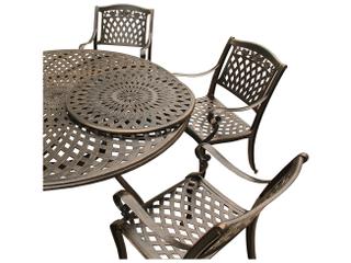 Oakland Living Rose Modern Traditional Lattice Aluminum 59 inch Bronze Round Outdoor Dining Set with Lazy Susan and Six Chairs