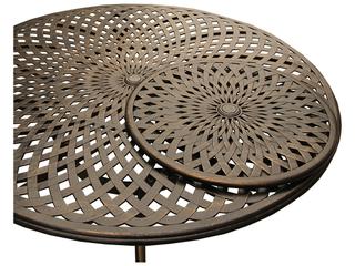 Oakland Living Rose Modern Traditional Lattice Aluminum 59 inch Bronze Round Outdoor Dining Set with Lazy Susan and Six Chairs