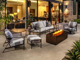 OW Lee Marin Aluminum Fire Pit Outdoor Patio Lounge Set