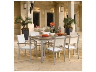 Oxford Garden Travira Aluminum Flint 7 Piece Patio Dining Set with Natural Sling