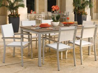 Oxford Garden Travira Aluminum Flint 7 Piece Patio Dining Set with Natural Sling