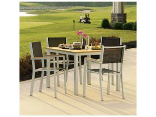 Oxford Garden Travira Aluminum Flint 5 Piece Patio Dining Set with Black Sling