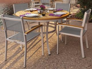 Oxford Garden Travira Aluminum Flint 5 Piece Outdoor Patio Dining Set with Titanium Sling