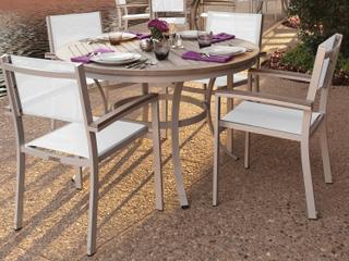 Oxford Garden Travira Aluminum Flint 5 Piece Patio Dining Set with Natural Sling