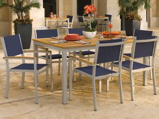 Oxford Garden Travira Aluminum Flint 7 Piece Patio Dining Set with Ink Pen Sling
