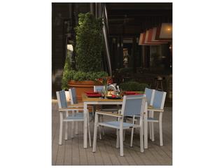 Oxford Garden Travira Aluminum Flint 7 Piece Outdoor Patio Dining Set with Titanium Sling