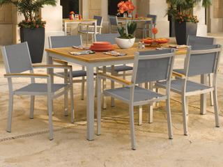 Oxford Garden Travira Aluminum Flint 7 Piece Outdoor Patio Dining Set with Titanium Sling