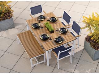 Oxford Garden Travira Aluminum Chalk 6 Piece Patio Dining Set with Ink Pen Sling