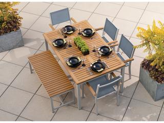 Oxford Garden Travira Aluminum Flint 6 Piece Outdoor Patio Dining Set with Titanium Sling