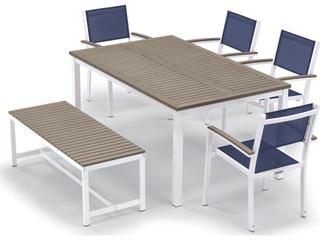 Oxford Garden Travira Aluminum Chalk 6 Piece Outdoor Patio Dining Set with Ink Pen Sling