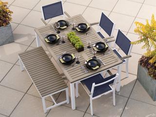 Oxford Garden Travira Aluminum Chalk 6 Piece Outdoor Patio Dining Set with Ink Pen Sling