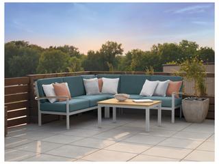 Oxford Garden Travira Aluminum Flint 4 Piece Sectional Outdoor Patio Lounge Set with Ice Blue Cushions