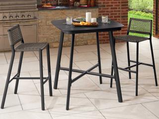 Oxford Garden Eiland 2 Aluminum Bar Stools and Bar Table Set