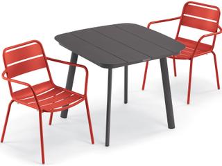 Kapri 3 Piece Aluminum Dining Set with Arm Chairs in Carbon Venetian