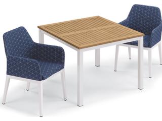 Oxford Garden Oland Aluminum Chalk 3 Piece Patio Dining Set with Spectrum Indigo Cushions