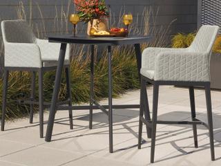 Oxford Garden Oland Aluminum Carbon 3 Piece Bar Set with Canvas Granite Cushions