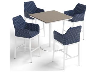 Oxford Garden Oland Aluminum Chalk 5 Piece Bar Set with Spectrum Indigo Cushions