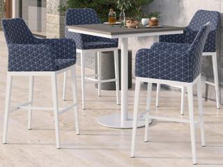 Oxford Garden Oland Aluminum Chalk 5 Piece Bar Set with Spectrum Indigo Cushions
