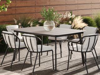 Oxford Garden Eiland Aluminum Carbon 7 Piece 63'' Rectangular Outdoor Patio Dining Set with Bliss Linen Cushion