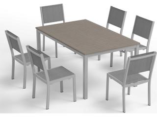 Oxford Garden Travira Aluminum Flint 63'' Rectangular Outdoor Patio Dining Set with Titanium Sling