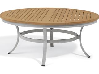 Oxford Garden Travira Aluminum Flint Round Tekwood Top Outdoor Chat Table